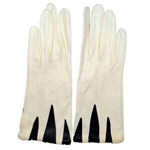 Vintage‎ White Black Dart Leather Ladies Wrist Length Shorties Dress Gloves